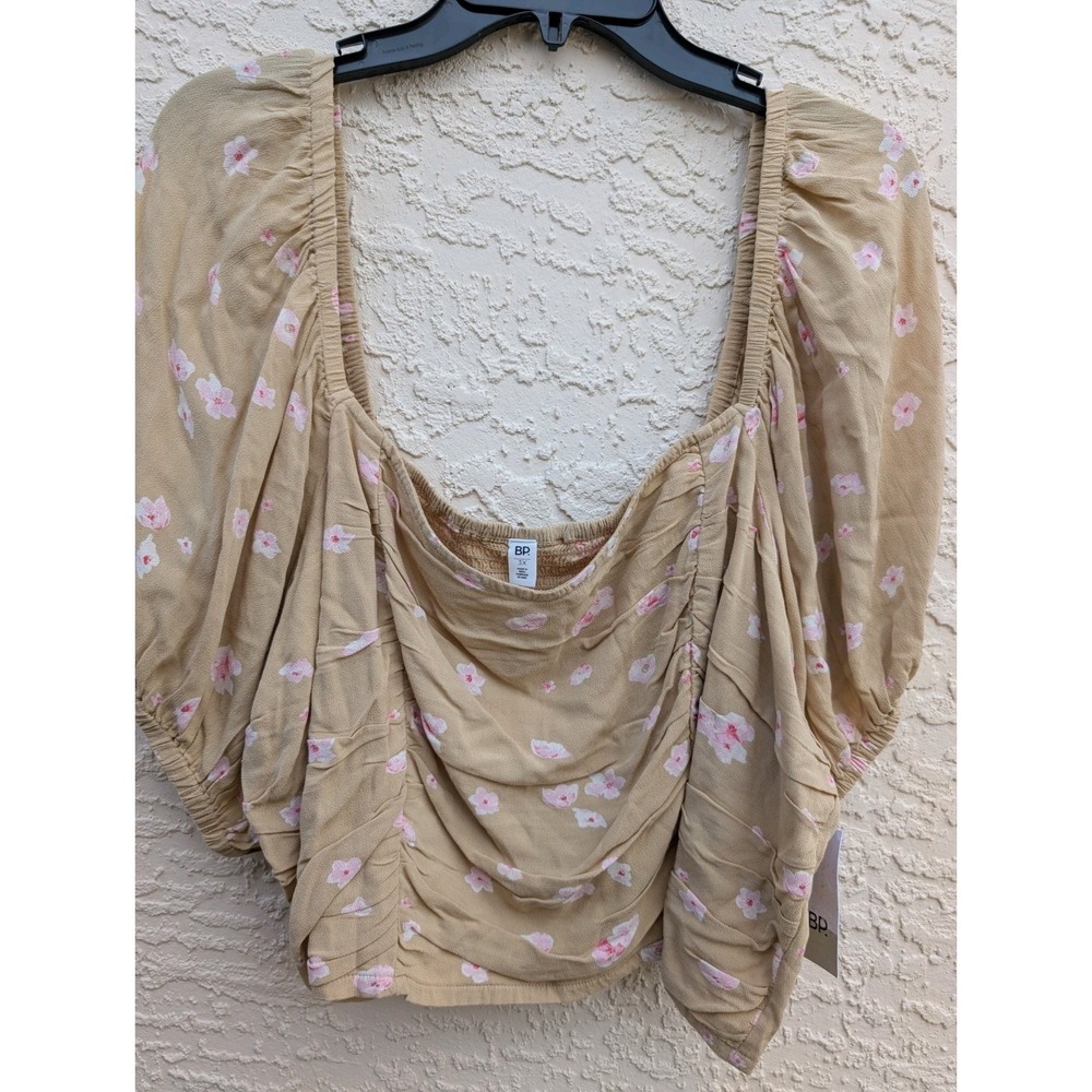 BP Women's Plus Nordstrom Floral Ruched Corset Crop Top JJ4 Tan‎ Floral Size 1X
